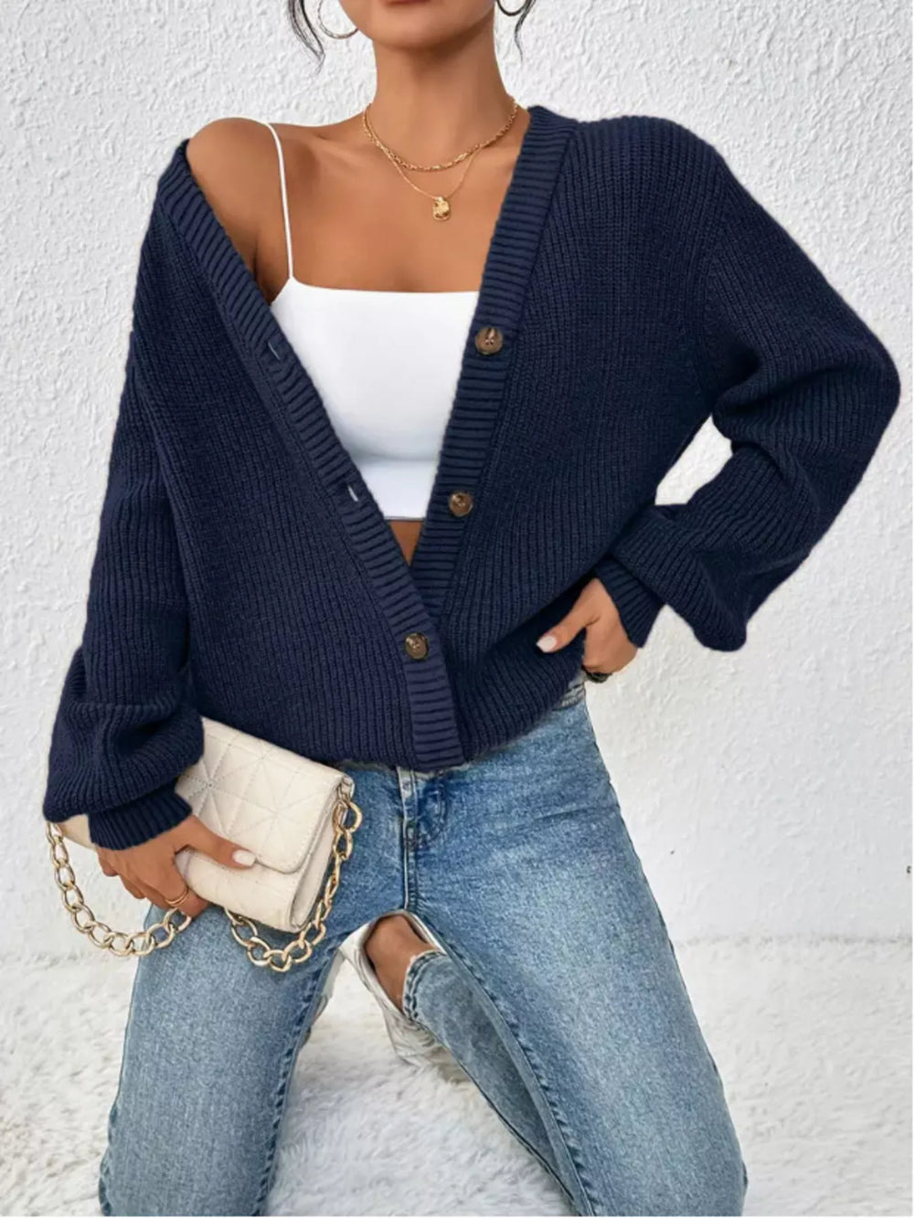 Chunky Knit Button-Down Cardigan - Trendsi - Flyclothing LLC