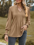 Ruched Notched Long Sleeve T-Shirt - Trendsi - Flyclothing LLC