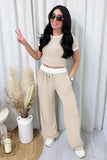 Contrast Trim Round Neck Top and Pants Set - Trendsi - Flyclothing LLC