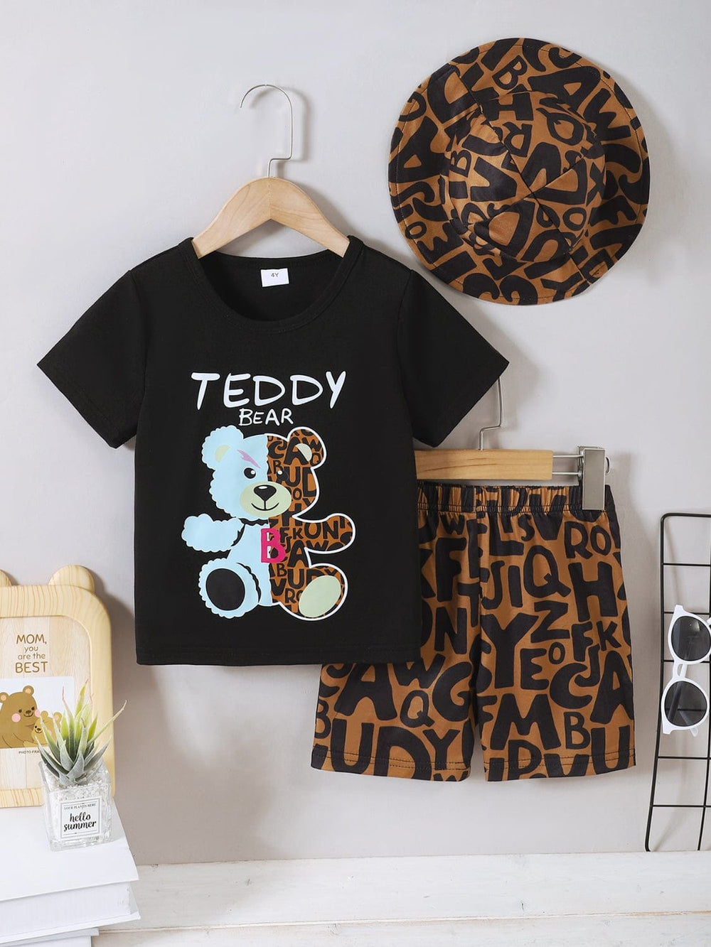 Children's Teddy Bear Round Neck Top and Pants Set - Trendsi