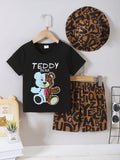 Children's Teddy Bear Round Neck Top and Pants Set - Trendsi