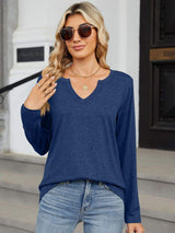 Notched Long Sleeve T-Shirt - Trendsi - Flyclothing LLC