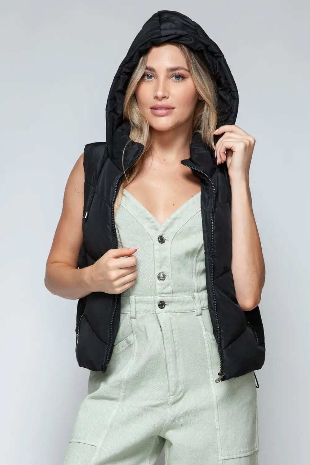 Snobbish Zip Up Quilted Hooded Vest - Trendsi - Flyclothing LLC