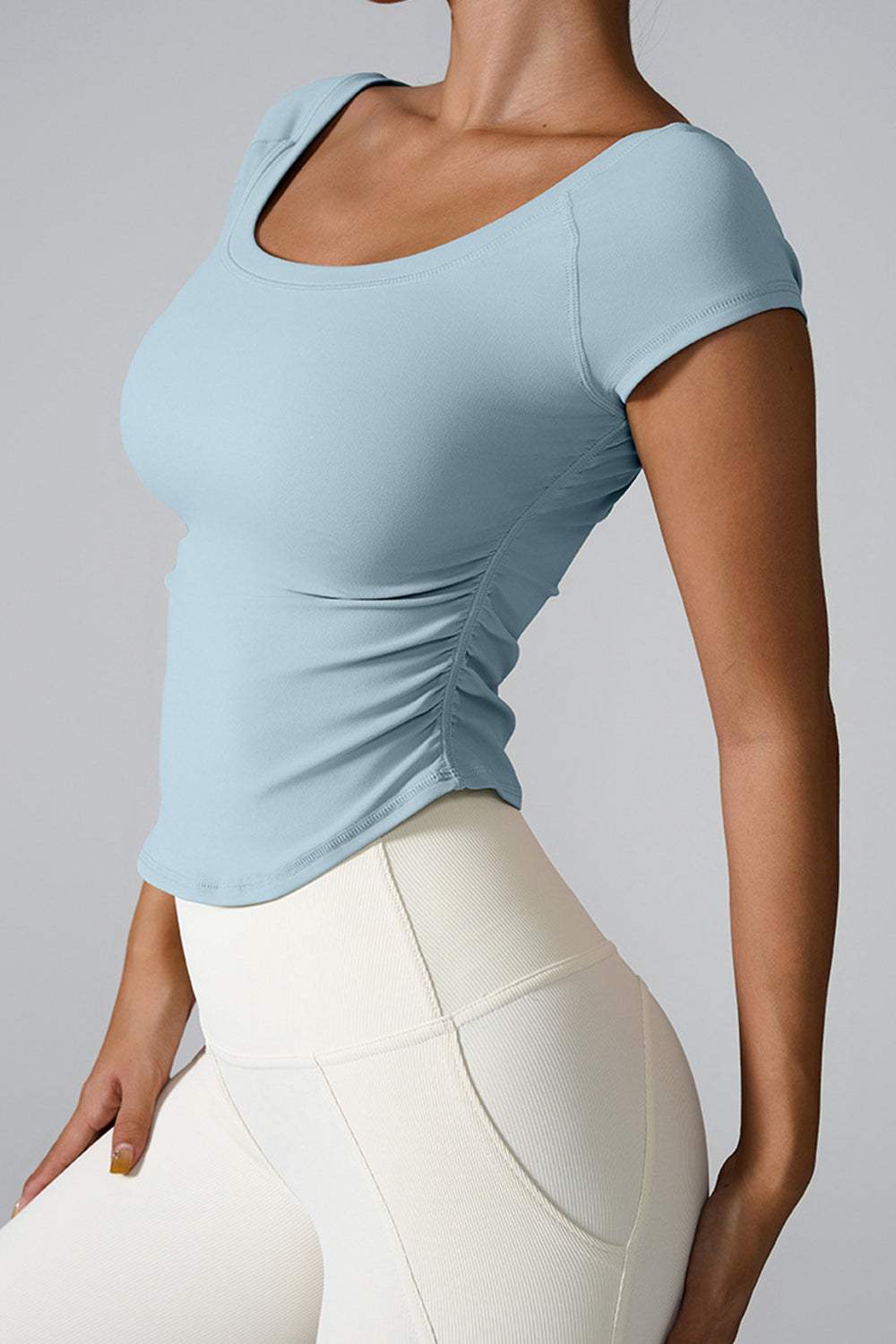 Round Neck Short Sleeve Active T-Shirt - Trendsi - Flyclothing LLC