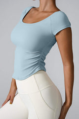 Round Neck Short Sleeve Active T-Shirt - Trendsi - Flyclothing LLC