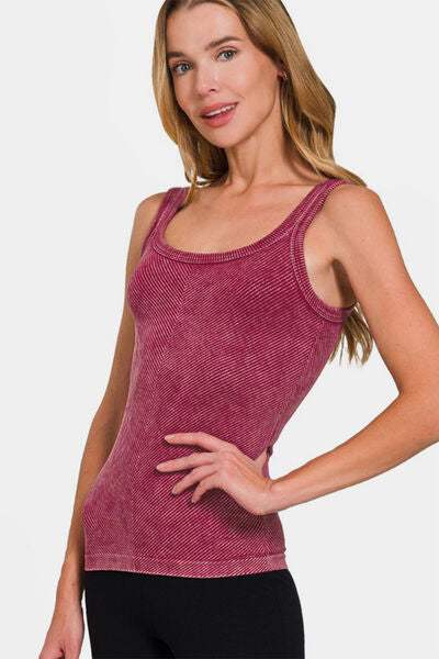 Zenana Ribbed Scoop Neck Tank - Trendsi - Flyclothing LLC
