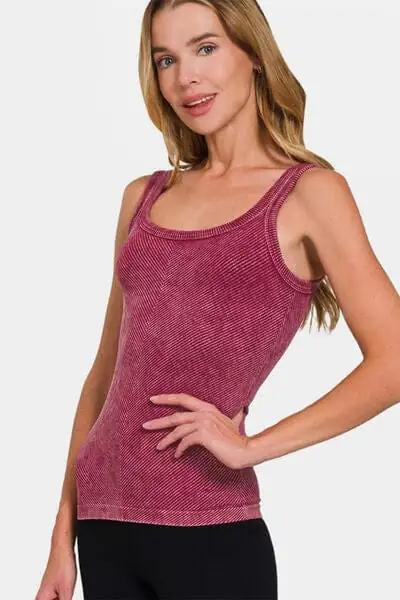 Zenana Ribbed Scoop Neck Tank - Trendsi