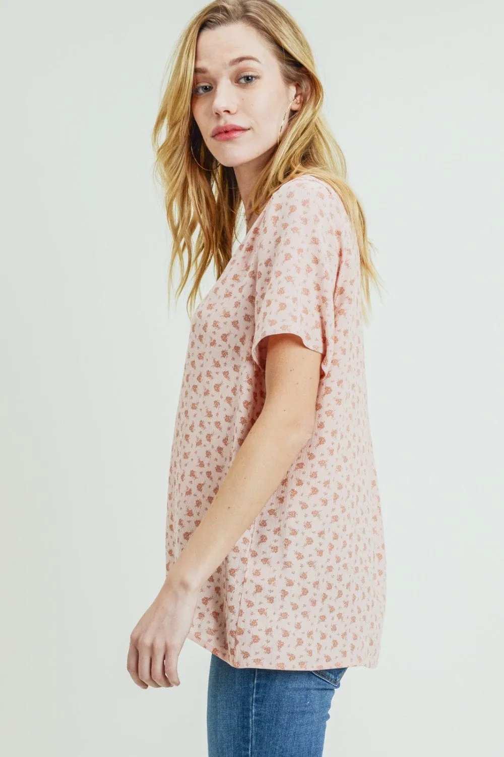 Cotton Bleu by Nu Label Printed V-Neck Short Sleeve T-Shirt - Trendsi - Flyclothing LLC