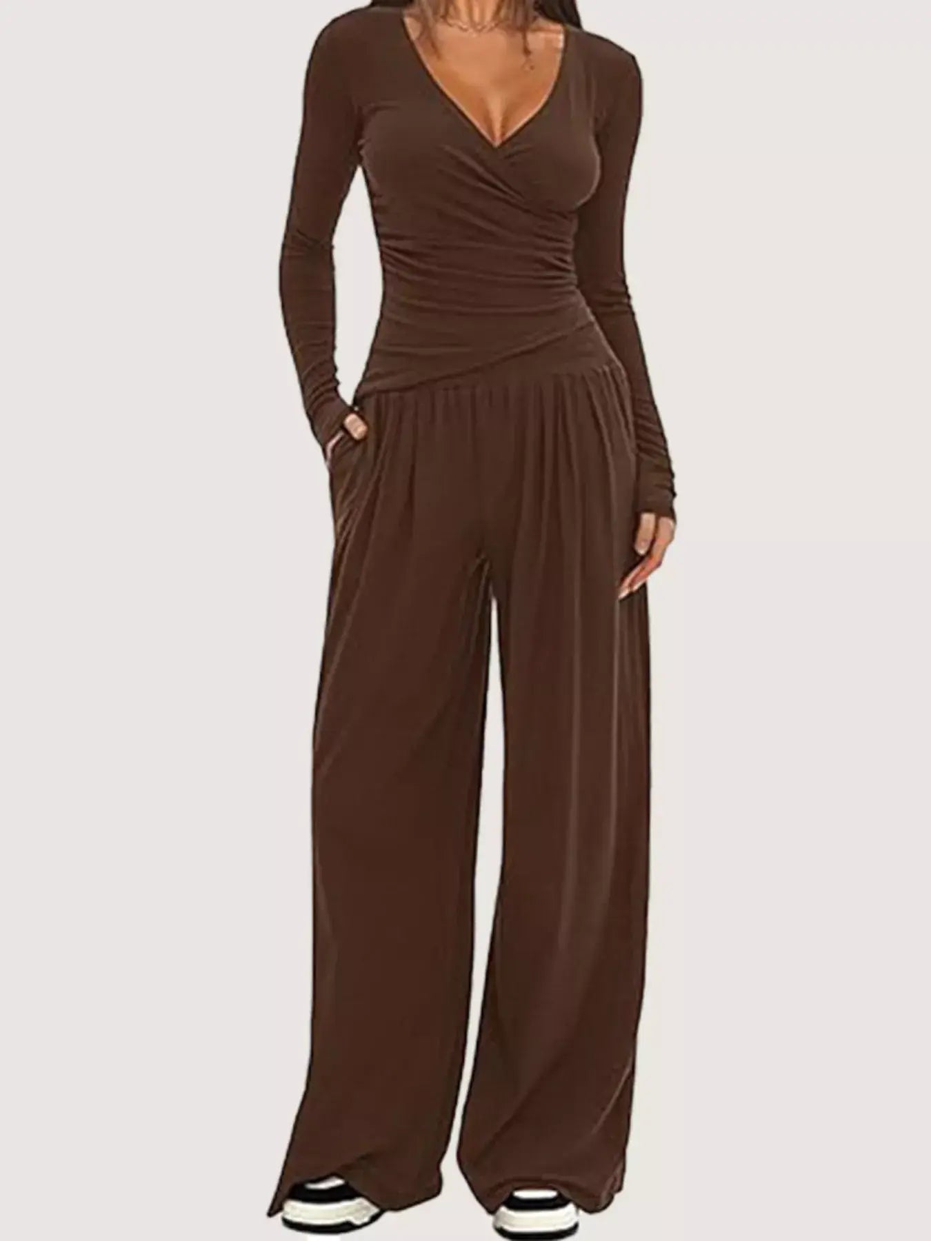 Casual Long Sleeve Top and Wide Leg Pants Set - Trendsi - Flyclothing LLC