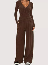 Casual Long Sleeve Top and Wide Leg Pants Set - Trendsi - Flyclothing LLC