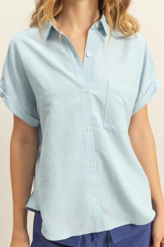 HYFVE Button Down Collared Neck Short Sleeve Shirt - Trendsi - Flyclothing LLC