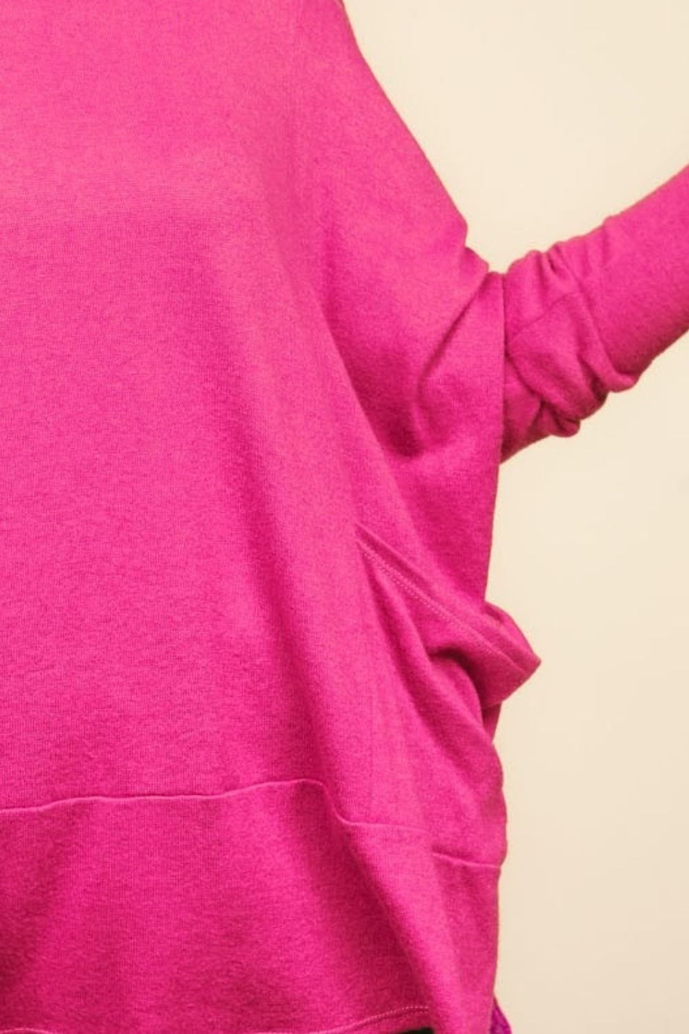 Haptics Dolman Long Sleeve Oversized Knit Top with Pockets - Trendsi