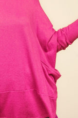 Haptics Dolman Long Sleeve Oversized Knit Top with Pockets - Trendsi