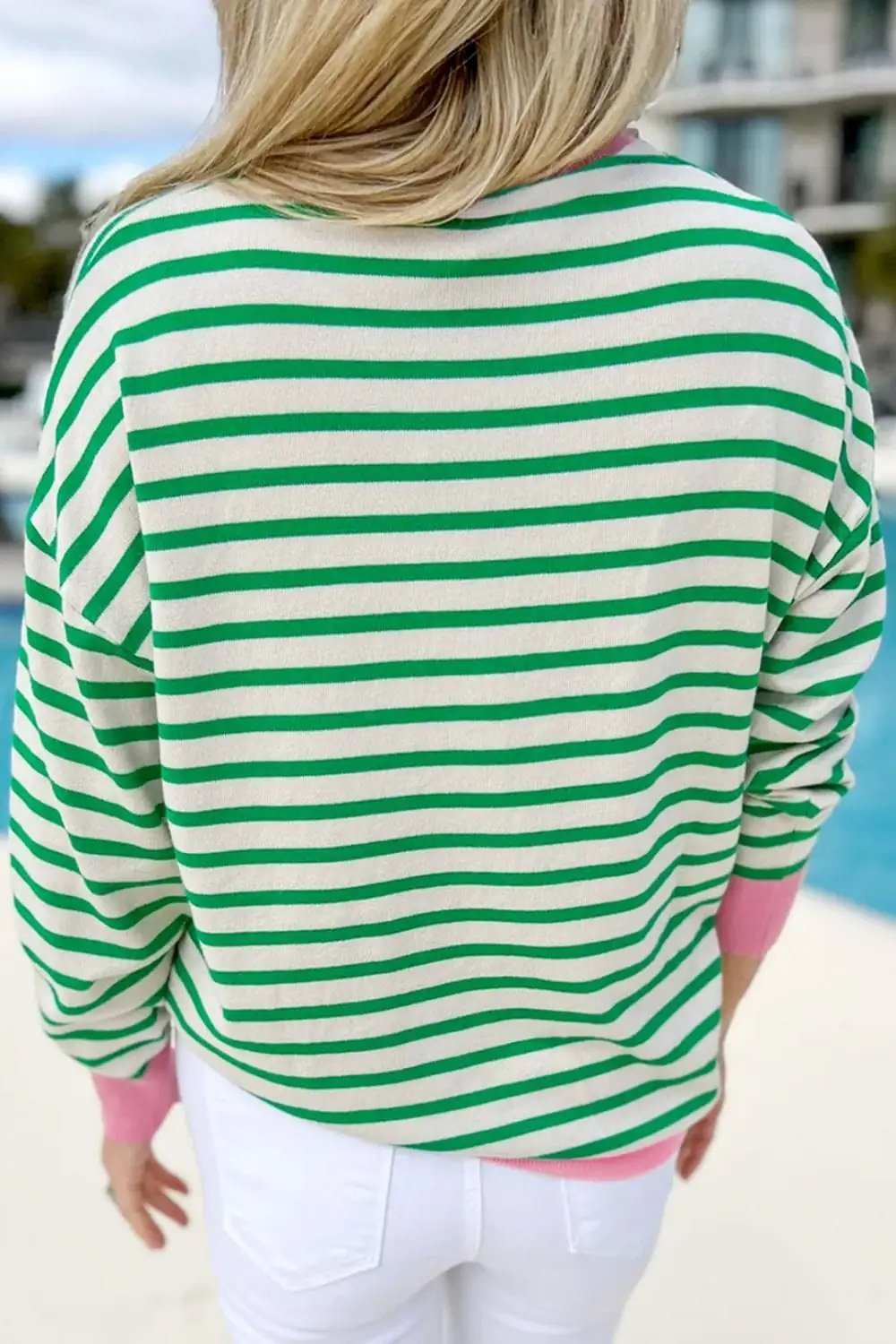 Striped Round Neck Long Sleeve Sweatshirt - Trendsi - Flyclothing LLC