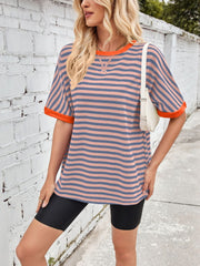 Lovelet Striped Round Neck Half Sleeve T-Shirt - Trendsi