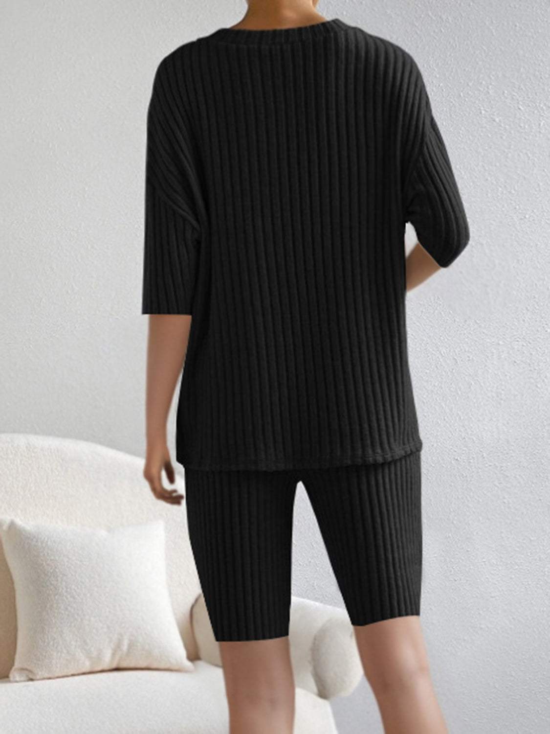 Ribbed V-Neck Top and Shorts Set - Trendsi - Flyclothing LLC