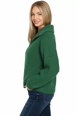 Zenana High Neck Full Zip Sweater Cardigan - Trendsi - Flyclothing LLC