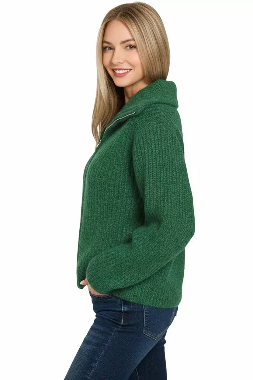 Zenana High Neck Full Zip Sweater Cardigan - Trendsi - Flyclothing LLC
