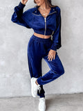 Zip Up Long Sleeve Cropped Top and Joggers Set - Trendsi