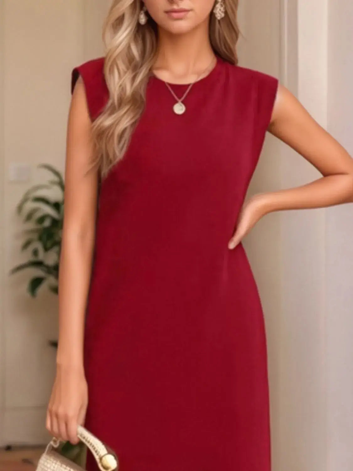 Full Size Slit Round Neck Sleeveless Maxi Tank Dress Plus Size - Trendsi - Flyclothing LLC