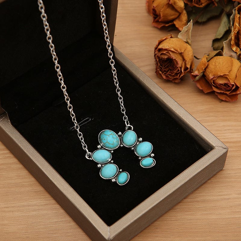 Artificial Turquoise Alloy Pendant Necklace - Trendsi