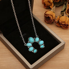 Artificial Turquoise Alloy Pendant Necklace - Trendsi