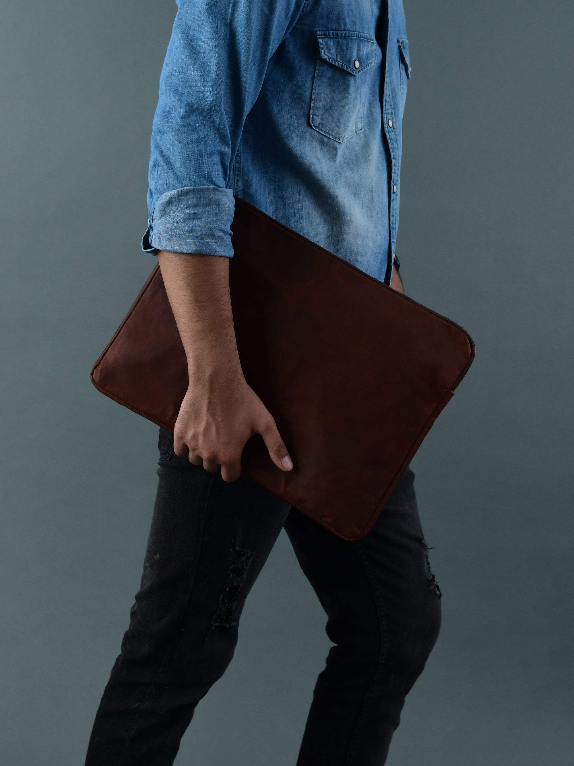 Zento Laptop Sleeve - Dark Brown - Classy Leather Bags - Flyclothing LLC