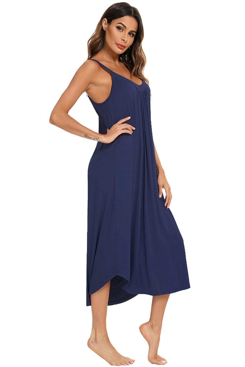 V-Neck Midi Lounge Dress - Trendsi - Flyclothing LLC