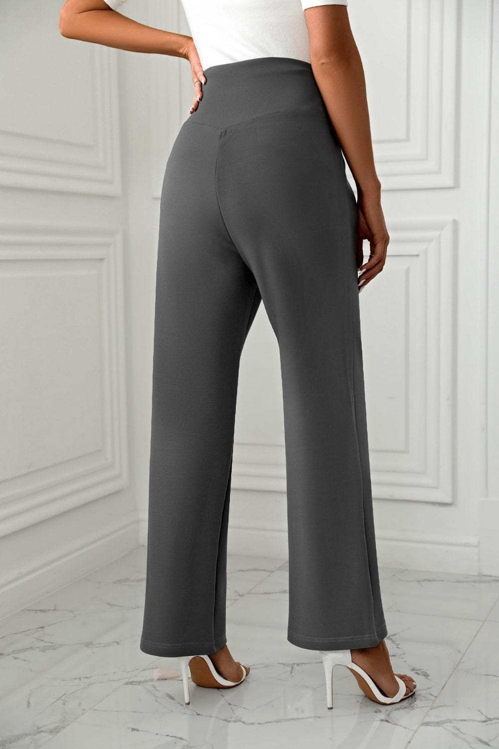 High Waist Straight Leg Pants - Trendsi - Flyclothing LLC