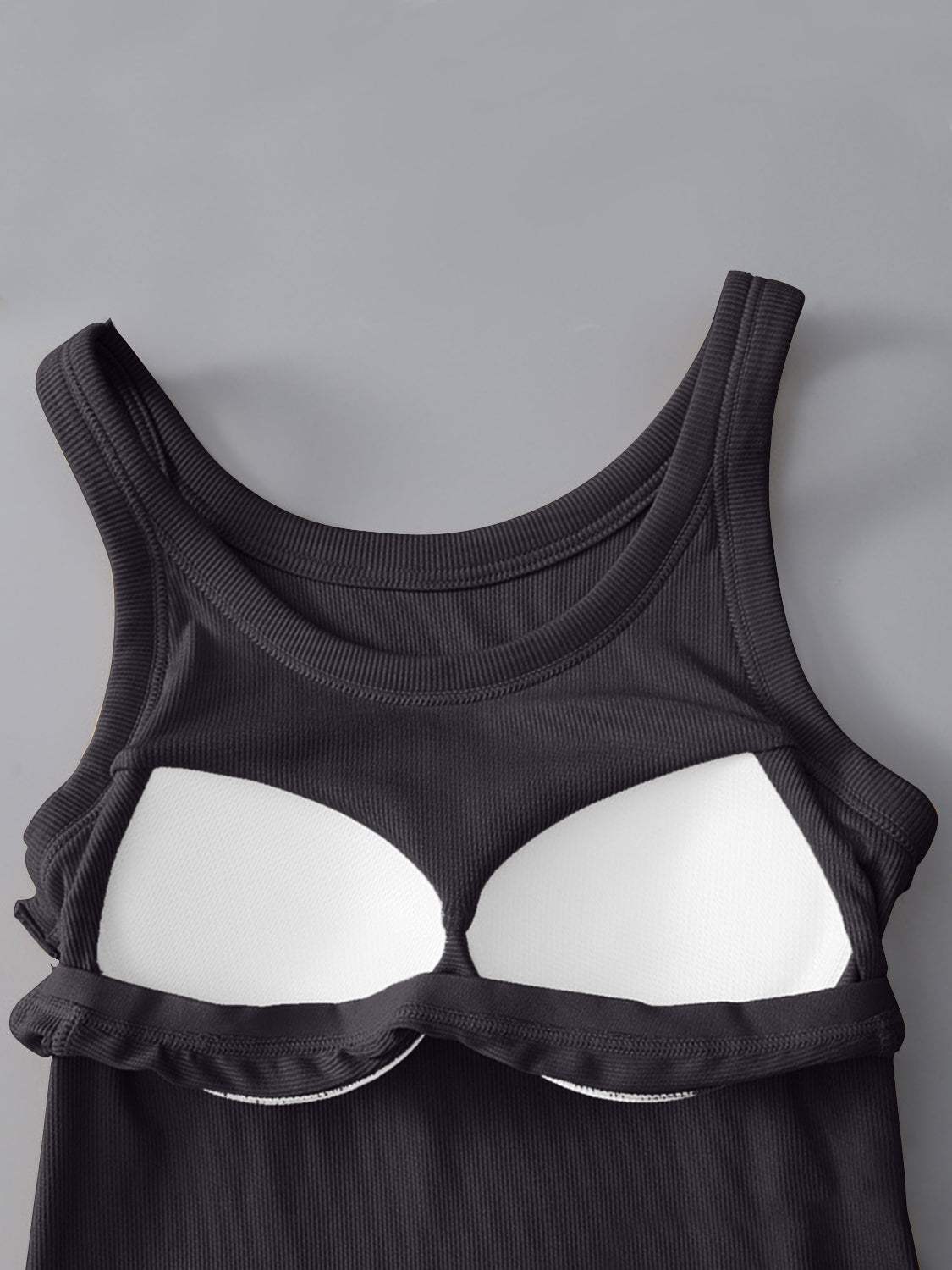 Round Neck Tank with Bra - Trendsi - Flyclothing LLC