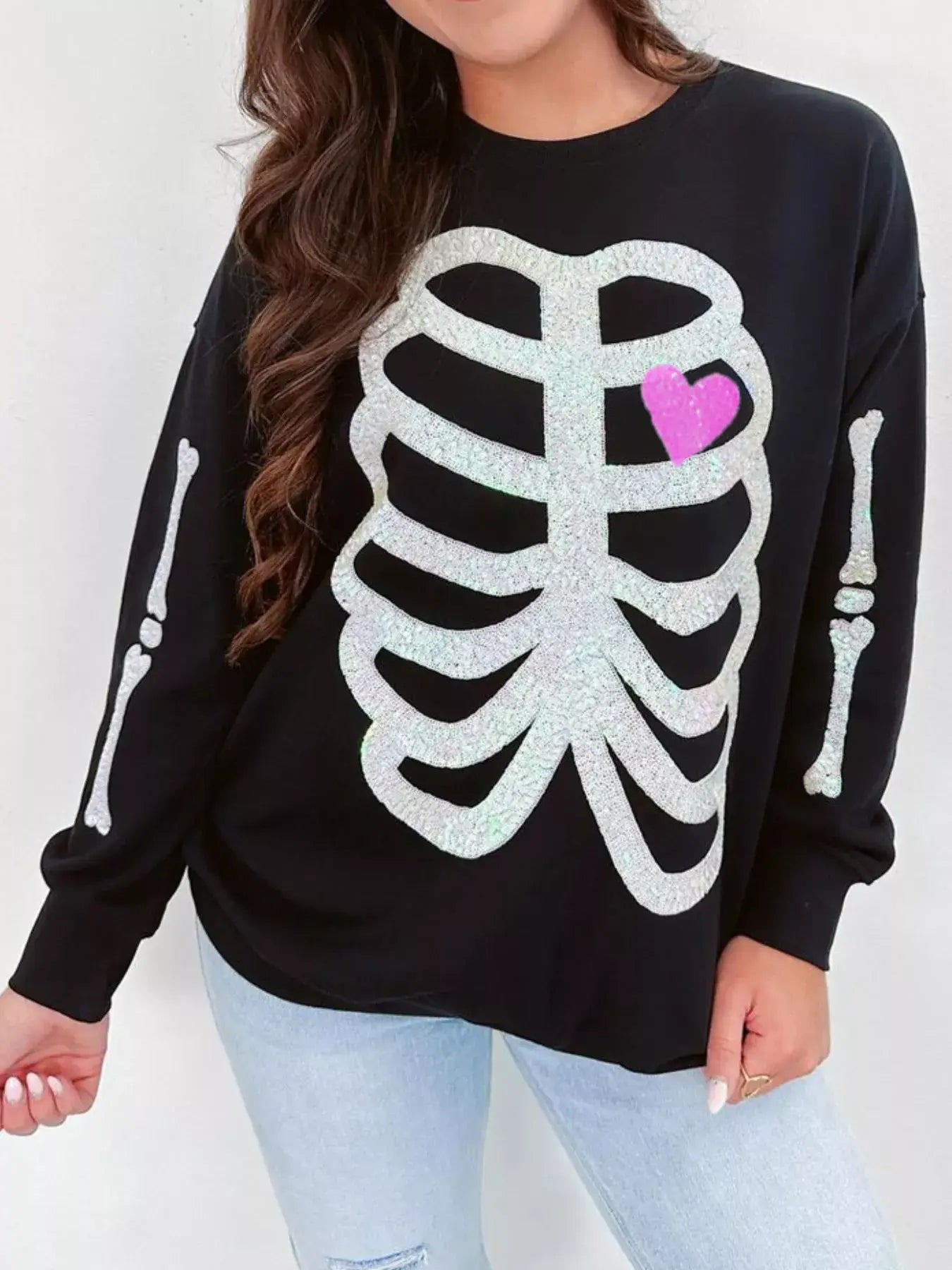 Full Size Halloween Round Neck Long Sleeve Sweatshirt Plus Size - Trendsi - Flyclothing LLC