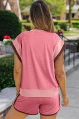 Contrast Round Neck Top and Shorts Set - Trendsi - Flyclothing LLC