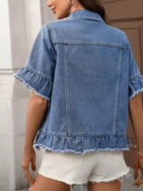 Raw Hem Button Up Denim Jacket - Trendsi - Flyclothing LLC