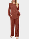 Round Neck Long Sleeve Top and Pants Set - Trendsi - Flyclothing LLC