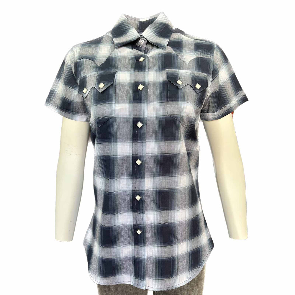 Rockmount Ranch Ware Women's Short Sleeve Shadow Plaid Western Shirt in Blue