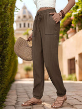 Textured High Waist Joggers - Trendsi - Flyclothing LLC