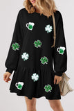 Clover Beer Patched Ruffle Hem Dress - Trendsi