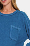 Zenana Full Size Contrast Stitching Brushed Ribbed Hacci Knit Top Plus Size - Trendsi