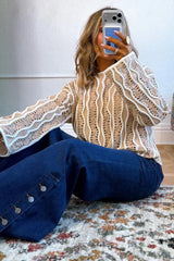 Contrast Wavy Striped Openwork Knit Top - Trendsi - Flyclothing LLC