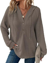 Full Size Button Detail Waffle Knit Hoodie Plus Size - Trendsi - Flyclothing LLC
