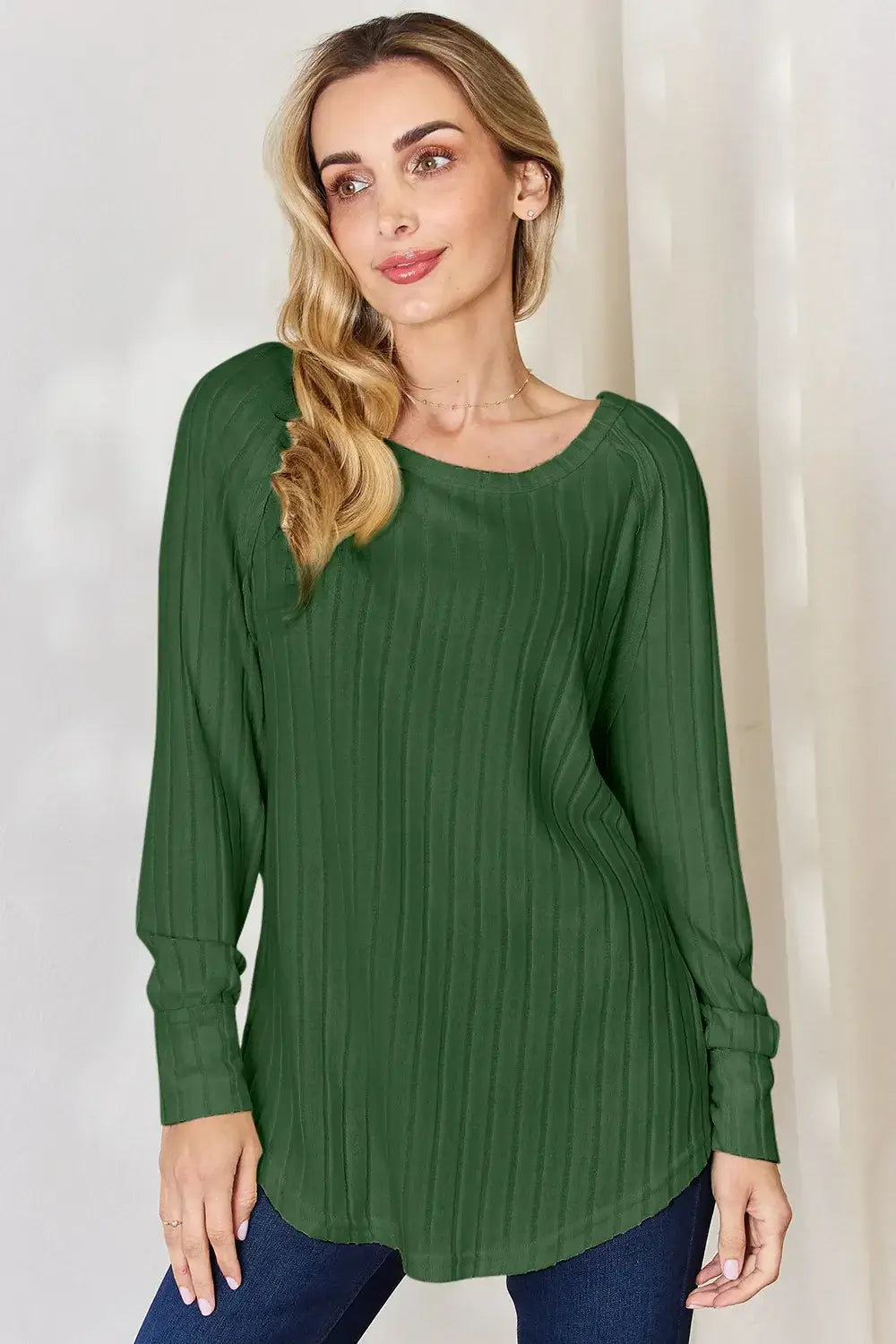 Basic Bae Full Size Ribbed Round Neck Slit T-Shirt - ShopBasicbae - Flyclothing LLC