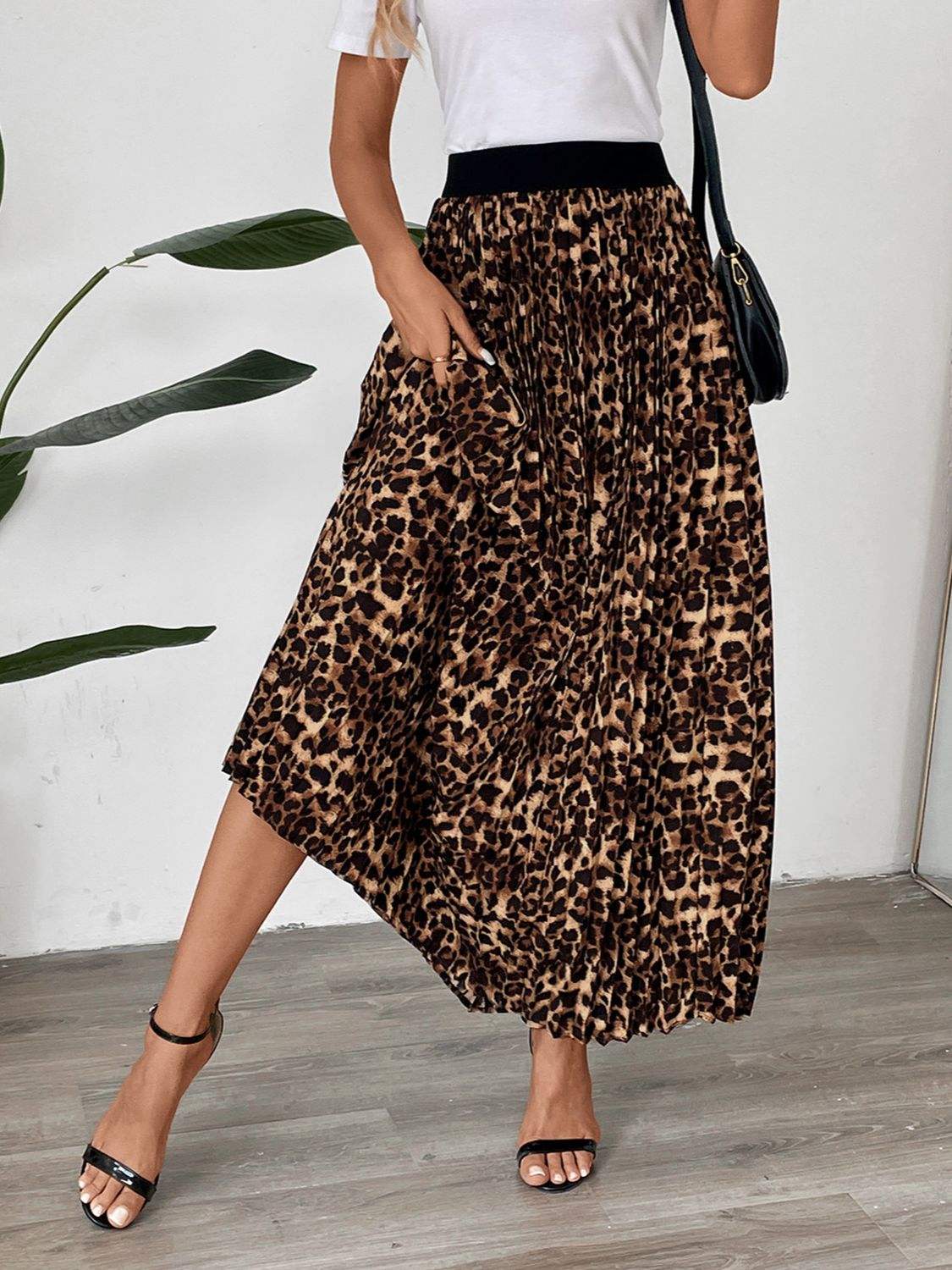 Perfee Pleated Leopard Maxi Skirt - Trendsi - Flyclothing LLC