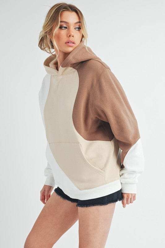 Aemi + Co Color Block Hoodie with Kangaroo Pocket - Trendsi - Flyclothing LLC