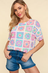 Haptics Flower Print Round Neck Short Sleeve T-Shirt - Trendsi