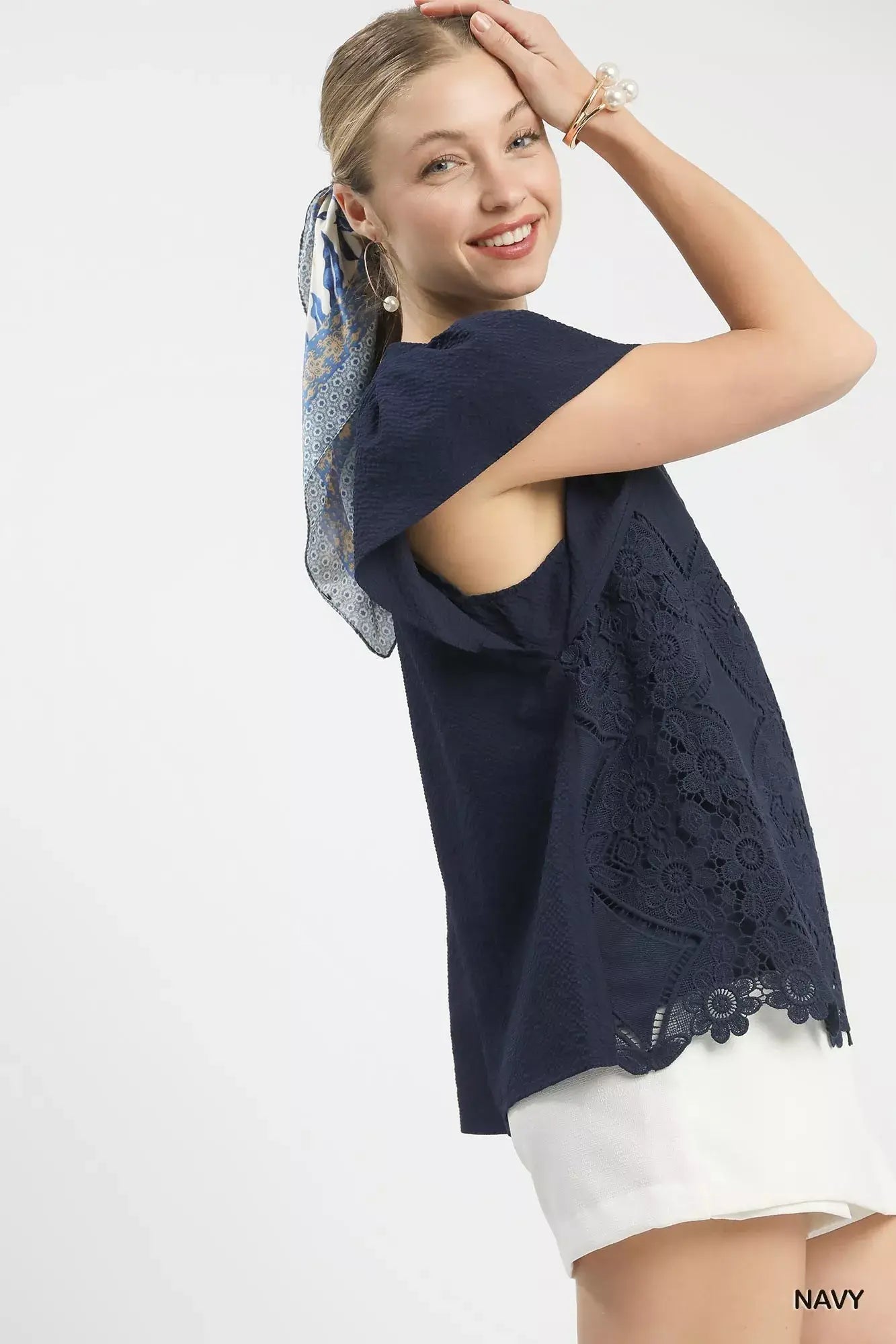 Umgee Floral Lace Overlay Flutter Sleeve Top - Trendsi - Flyclothing LLC