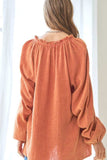Frill V-Neck Balloon Sleeve Blouse - Trendsi - Flyclothing LLC