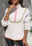 Contrast Half Zip Drop Shoulder Sweater - Trendsi - Flyclothing LLC