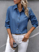 Button Up Collared Neck Long Sleeve Shirt - Trendsi - Flyclothing LLC