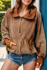 Drawstring Half Zip Long Sleeve Hoodie - Trendsi - Flyclothing LLC