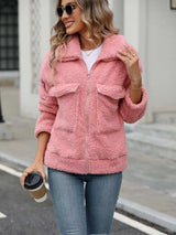 Zip Up Long Sleeve Plush Jacket - Trendsi - Flyclothing LLC